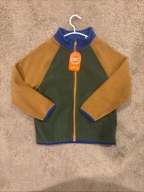 wonder nation Olive & Mustard Colorblock Fleece Jacket with Royal Trim